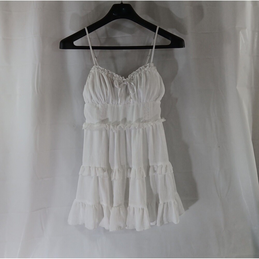 Wild Fable Dress Women's Juniors Size Medium White Babydoll Layered Ruffle...